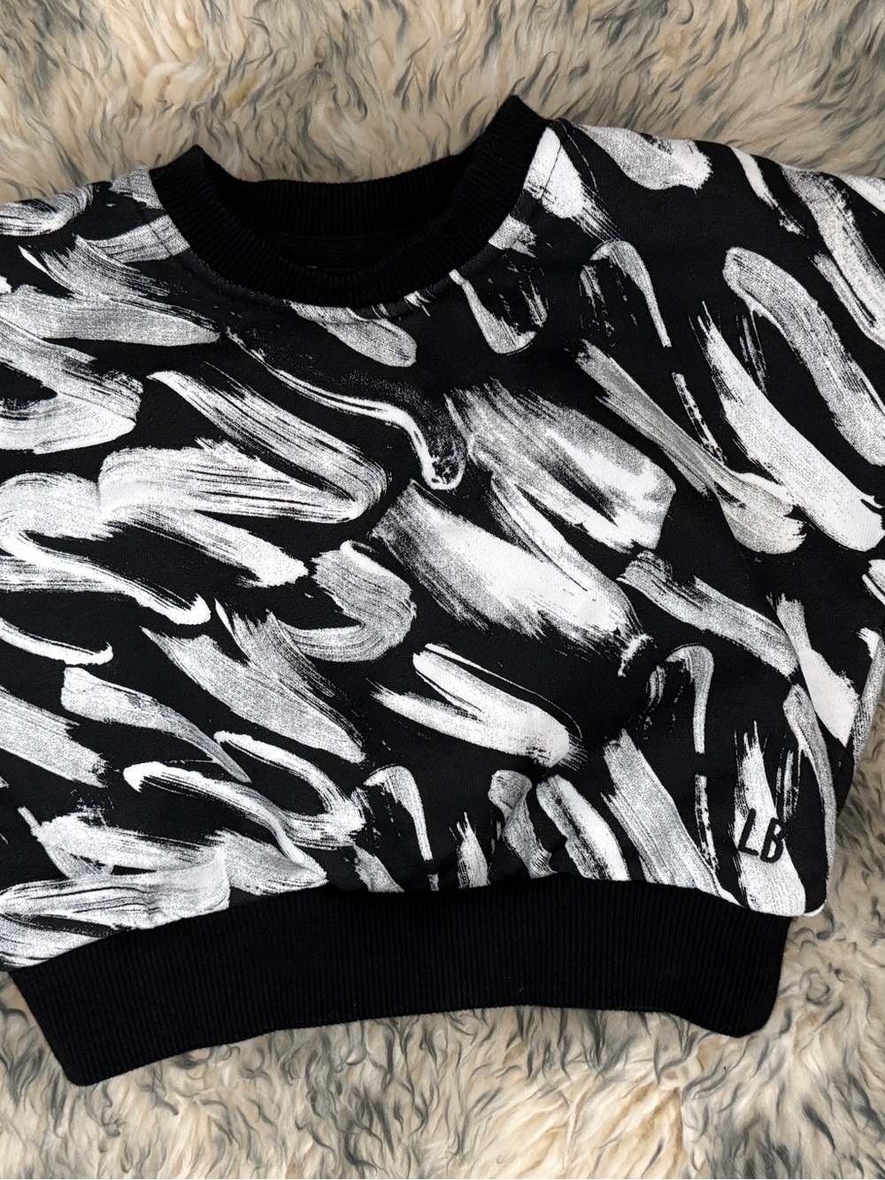Little Bipsy Black & White Brushstroke Crewneck Sweater